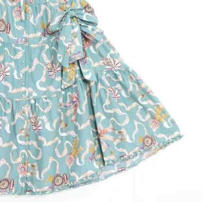 【極美品】ピンクハウス★華やか♪ロゼットプリント&たくし上げ♪ギャザースカート ハッカ系 キュートな紋章柄♪2024年製 z20781