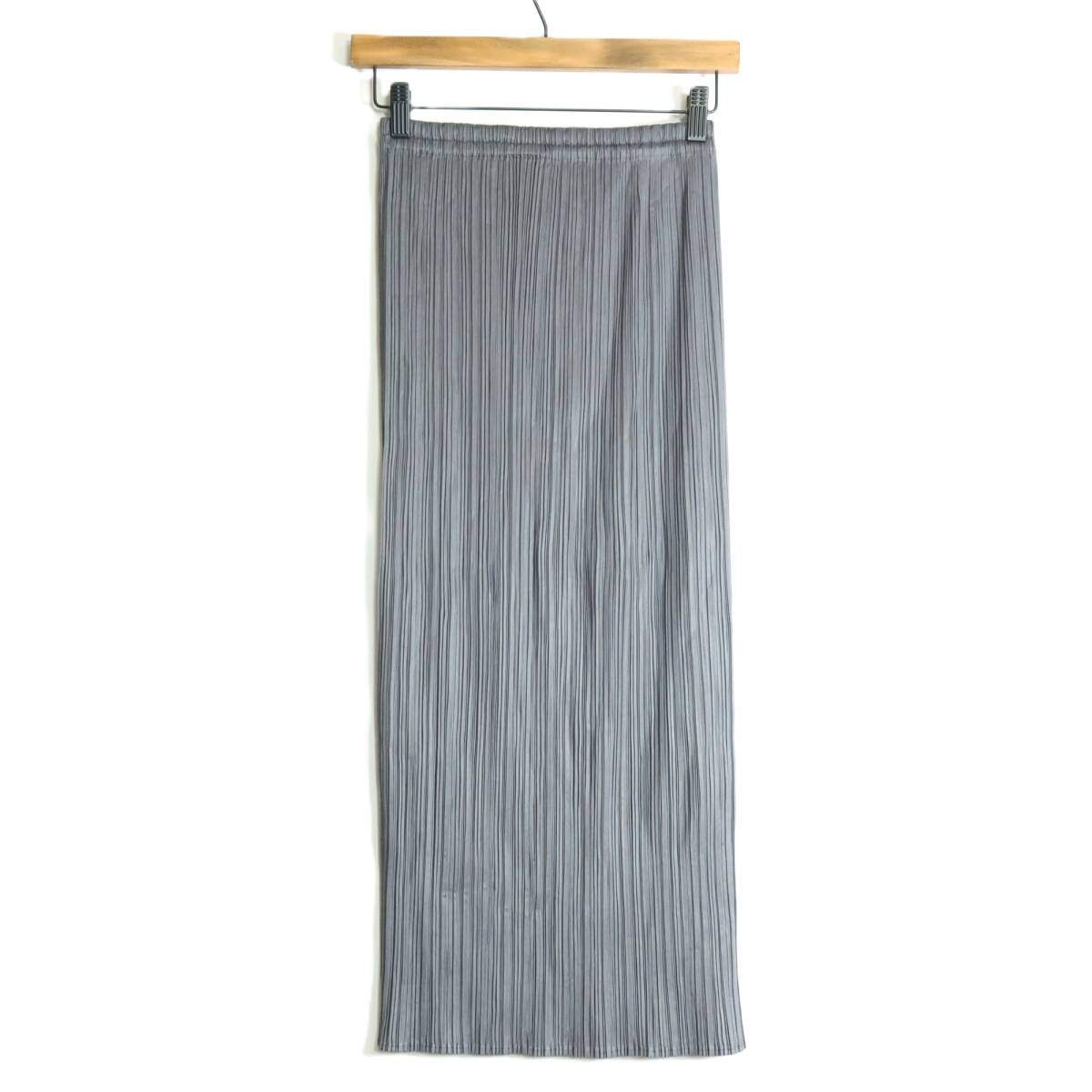 【極美品】プリーツプリーズ PLEATS PLEASE イッセイミヤケ★ロング丈プリーツスカート サイズ1 グレー系 無地 薄手 z15879