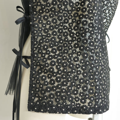 【美品】ヒロミシスル HiROMITHiSTLE★チュールレース♪ベスト はおりもの サイズF 黒系 お花モチーフ♪z22358