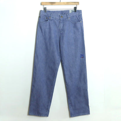 【美品】ピンクハウス★リボン刺しゅうとワッペンが舞う♪ ストレートデニム・ジーンズ サイズL 青系 z18718