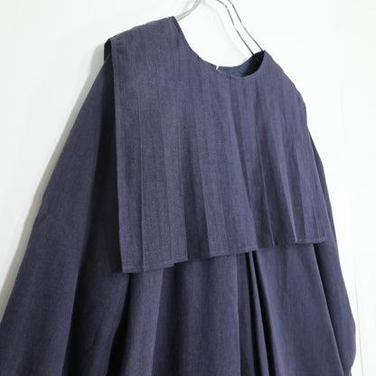 【極美品・紙タグ有】natural by clip スタジオクリップ★麻混♪タック使いワンピース&プリーツベスト サイズF ネイビー系 z22299
