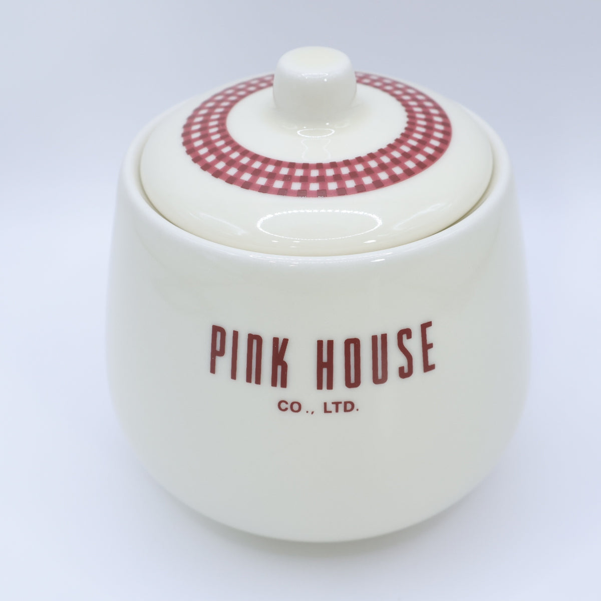 ピンクハウス★ロゴ入シュガーポット ギンガムチェック 砂糖入れ 容器 食器 アイボリー系 so408