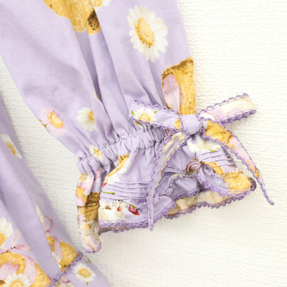 【極美品】ピンクハウス★ひな菊ロンドpt♪ミディ丈ワンピース ラベンダー系 裾段々フリル♪2023年 薄手 z23296