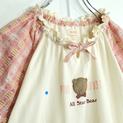 ベビーピンクハウス★くまpt♪ふんわり半袖カットソー サイズＬ(115～125) 白系 親子コーデに♪z21956
