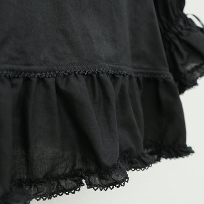 【美品】ピンクハウス★たっぷりフリル♪キュートな半袖ローンブラウス ボレロ風 黒系 2023年製 無地 z23576