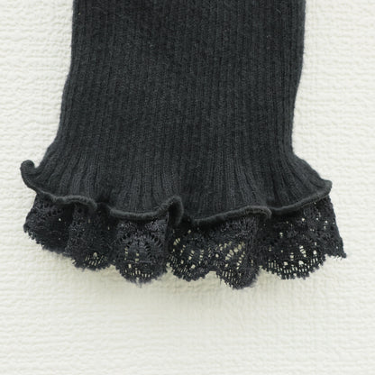ピンクハウス★レース使い♪長袖リブニット 黒系 綿混 無地 z23240