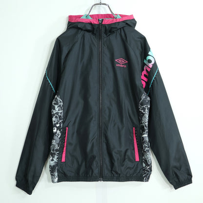 umbro アンブロ デサント★ジップアップジャケット フーディ 大きいサイズL 黒系 裏メッシュ 薄手 z22424