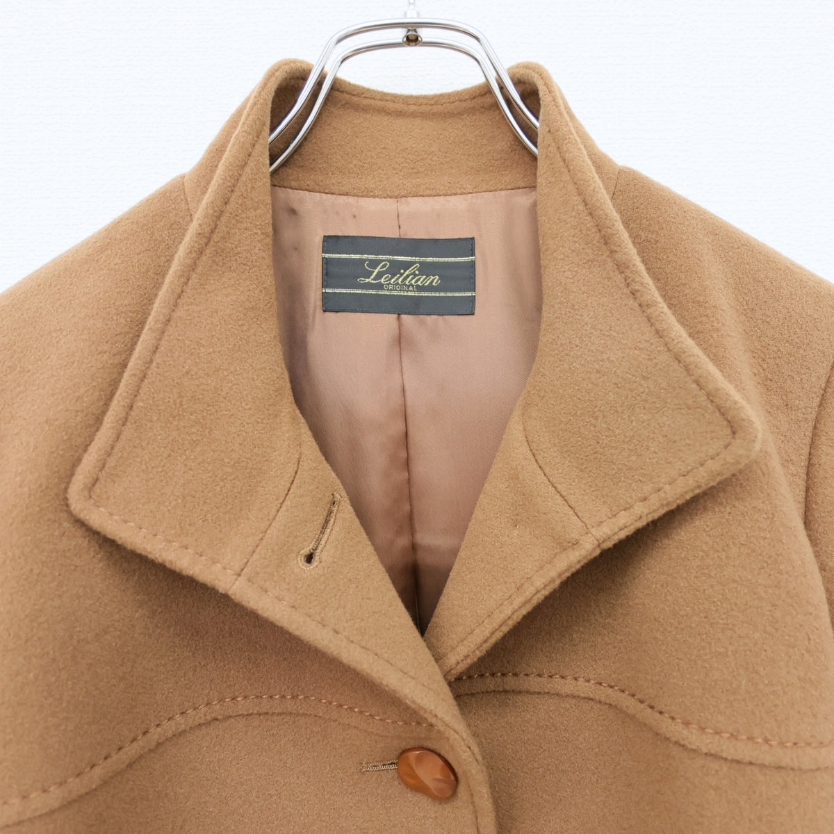 【美品】レリアン★上質カシミヤ100%♪スタンドカラーコート サイズ9 茶系 Aライン 無地 厚手 z23506