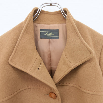 【美品】レリアン★上質カシミヤ100%♪スタンドカラーコート サイズ9 茶系 Aライン 無地 厚手 z23506