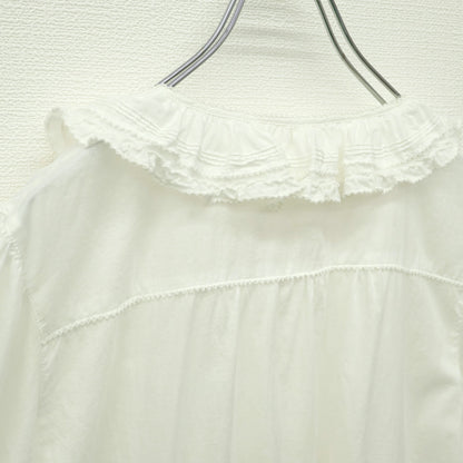 【美品】ピンクハウス★ミニリボン&フリル使い♪半袖ローンブラウス 大きいサイズL 白系 前開き ふんわりフォルム♪z23172