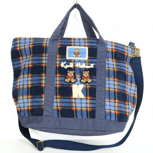 Karl Helmut カールヘルム ★可愛い！くまさん刺繍　チェック柄 ワッペン 2WAY トートバッグ ショルダーバッグ ネイビー系＊ba308