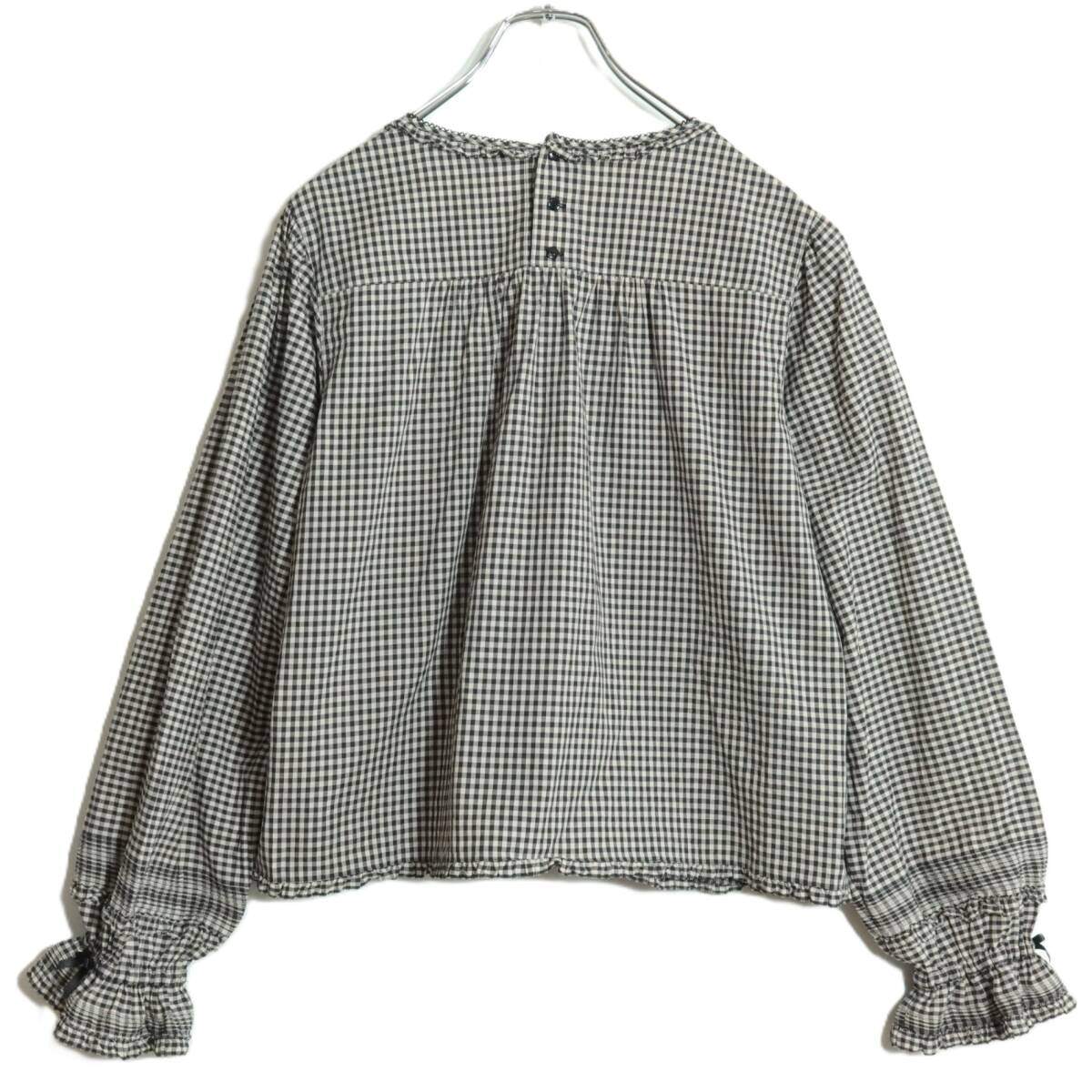 【極美品】ピンクハウス★ふんわりフォルム♪ギンガムチェックブラウス 紺系 サテンリボン♪＊z15830