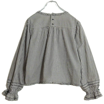 【極美品】ピンクハウス★ふんわりフォルム♪ギンガムチェックブラウス 紺系 サテンリボン♪＊z15830