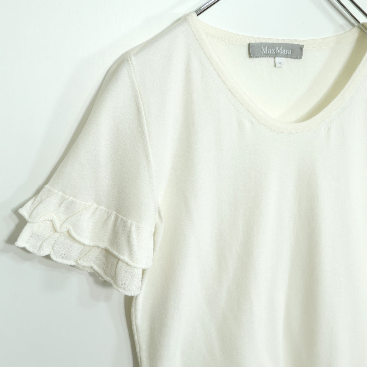 マックスマーラ Max Mara★スカラップレース♪半袖カットソー サイズM 白系 フリルスリーブ ＊z22601