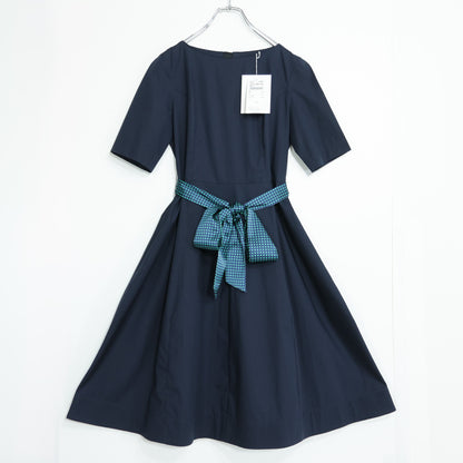 【極美品・紙タグ有】ミラショーン ブルーレーベル★半袖ワンピース サイズ40 濃紺系 薄手 z22230