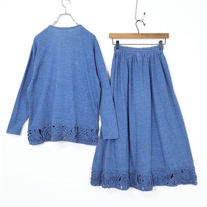 HAI SPORTING GEAR★トップス&スカート 上下セット 綿カーディガン ビンテージ ISSEY MIYAKE イッセイミヤケ サイズＭ ブルー系 z22224