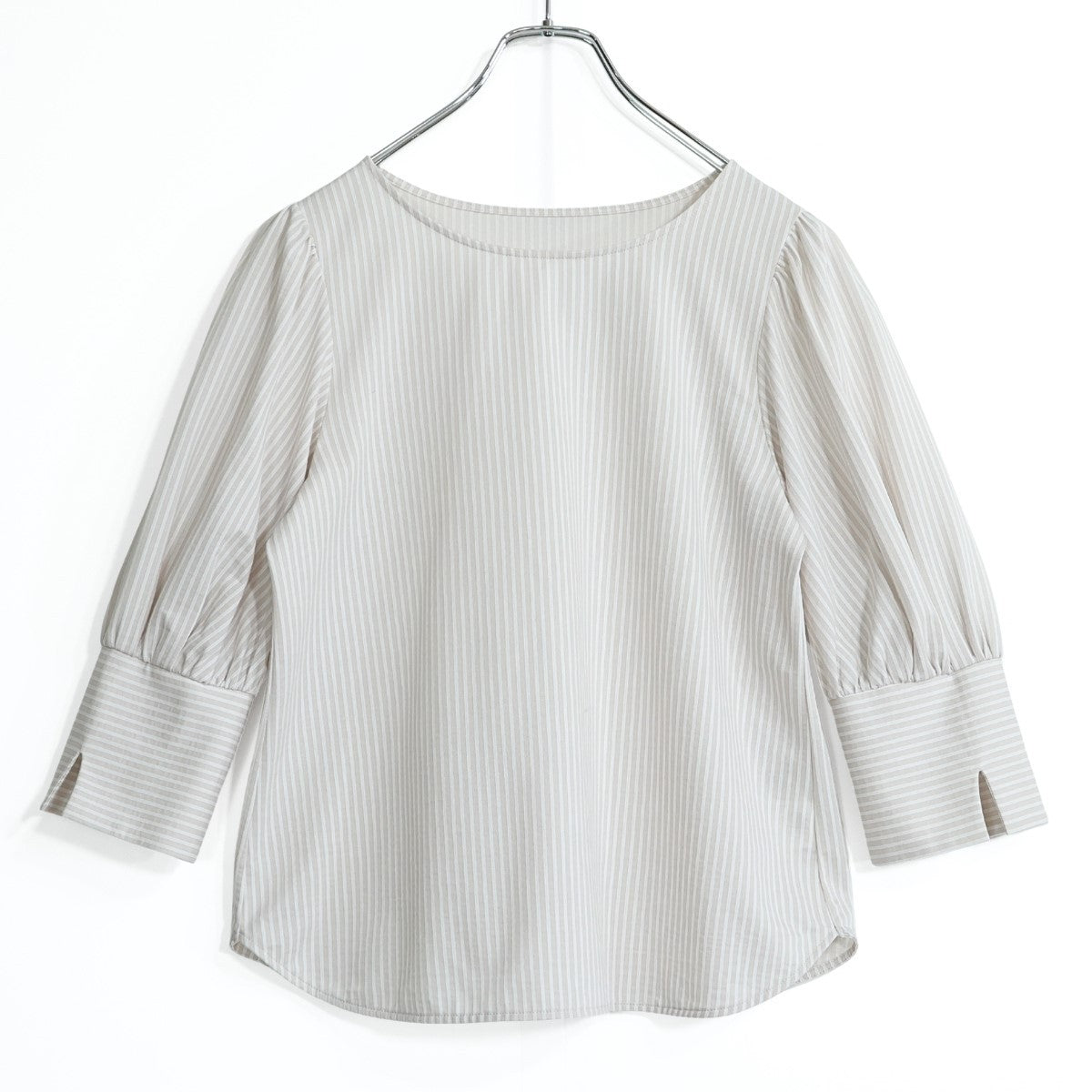 【美品】ロペ★上品なシルエット♪ ストライプブラウス 七分袖 サイズ38 ベージュ系 z22119