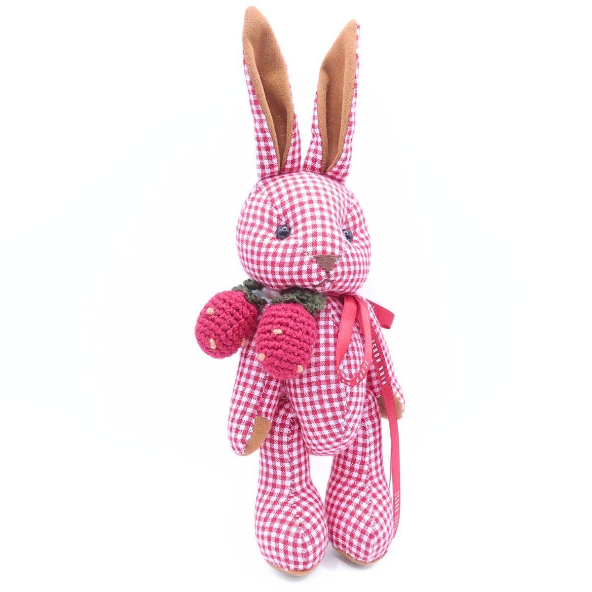 【美品】ピンクハウス★可愛い！ギンガムうさぎ 苺編みモチーフ コサージュ　赤系　＊ko109