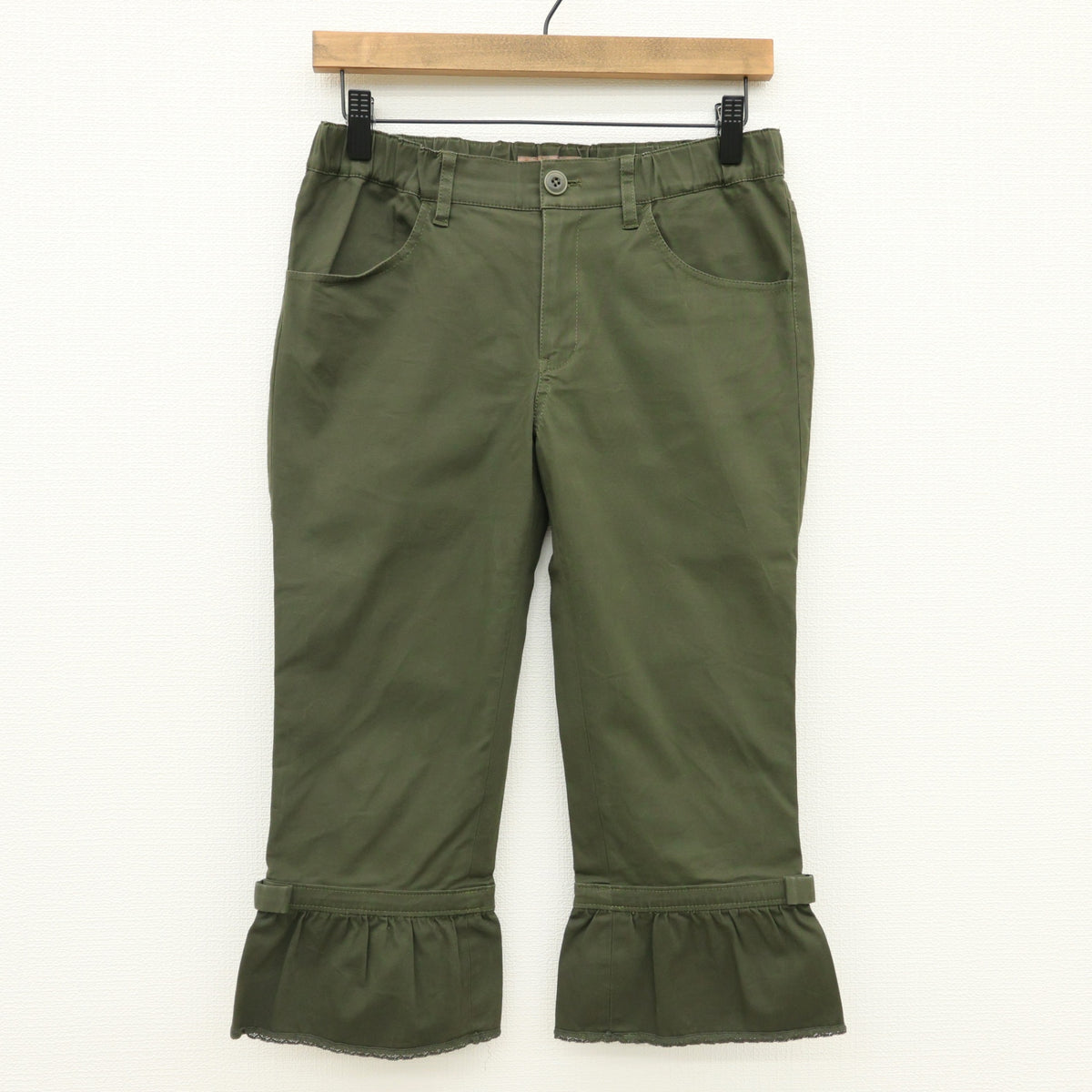 ピンクハウス★裾のレース付きフリルとリボンが大人可愛い♪ クロップドパンツ カーゴパンツ サイズ3(M) カーキグリーン系 z23204
