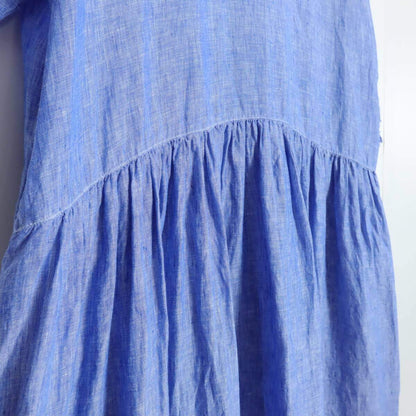 【美品】ネストローブ nest Robe★バルーンスリーブ 麻100 リネンシャツワンピース サイズF ブルー系 薄手 無地 *z19321