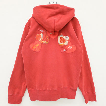 ピンクハウス★ハート×薔薇コラージュpt&ワッペン♪ジップアップパーカー フーディ サイズM 赤系 無地 厚手 z23326