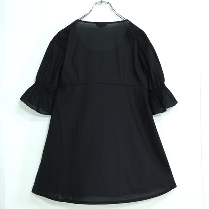 【美品】インゲボルグ★シャーリング♪ふんわりローンワンピース ミニ丈 サイズM 黒系 ピコレース♪無地 薄手 z22041