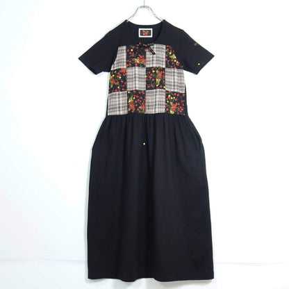 ピンクハウス★チェリーとオリチェのパッチワーク♪カットソーワンピース 黒系 無地 z19618