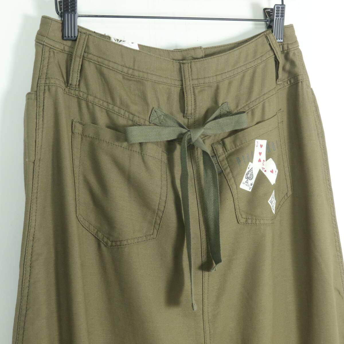 【タグ付き美品】ピンクハウス★可愛い！うさぎとトランプ柄♪ ワッペン付きロングスカート サイズL カーキ系 ＊z19579