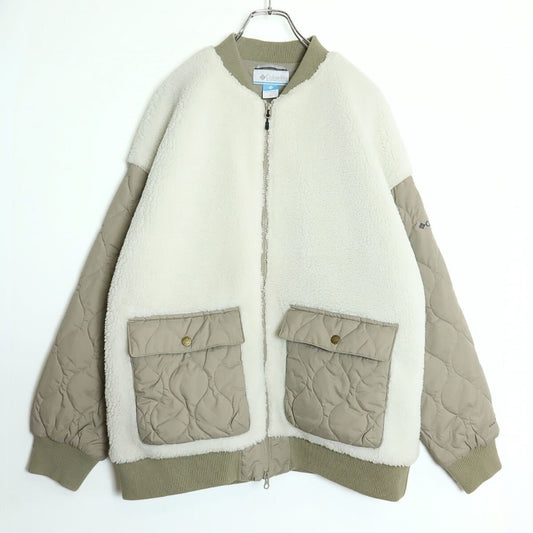 【極美品】コロンビア★もこもこ暖か♪トゥリースワローオムニヒートインシュレイテッド ダウンジャケット 男女兼用L 白×カーキ系 z17693
