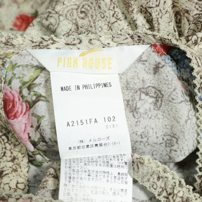 【極美品】ピンクハウス★レースフラワー柄♪ミディ丈ワンピース アイボリー系 ふんわりフォルム♪2025年 薄手 z22497