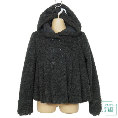 【美品】ピンクハウス★フェミニン♪あったかコート フード付き ダブルボタン レースがキュート♪冬物 黒系 z8489ｓ