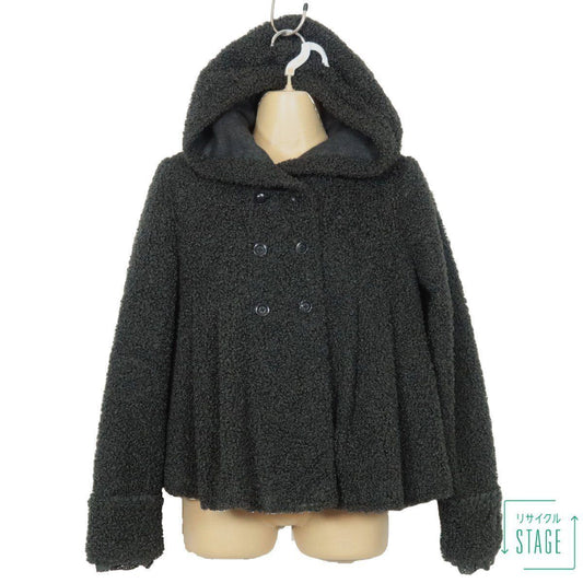 【美品】ピンクハウス★フェミニン♪あったかコート フード付き ダブルボタン レースがキュート♪冬物 黒系 z8489ｓ