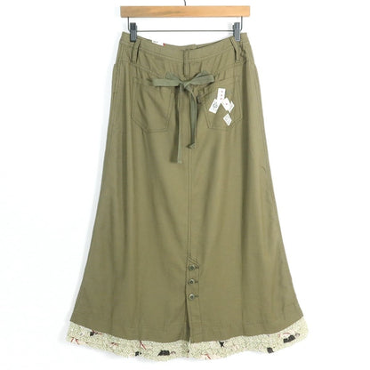 【タグ付き美品】ピンクハウス★可愛い！うさぎとトランプ柄♪ ワッペン付きロングスカート サイズL カーキ系 ＊z19579
