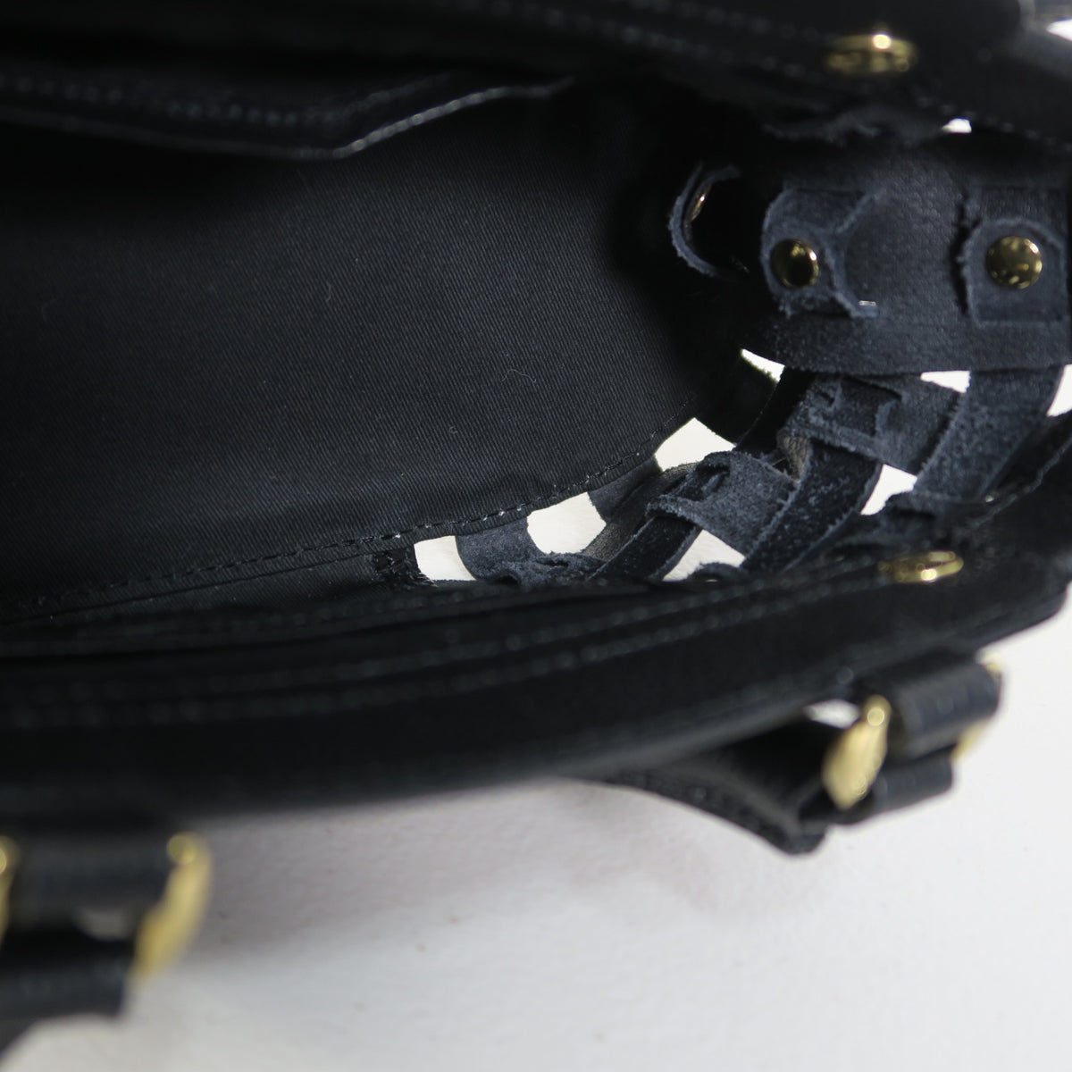 【美品】PotioR ポティオール★可愛い！サイドメッシュ ハンドバッグ 牛皮 レザー 黒系＊ba339