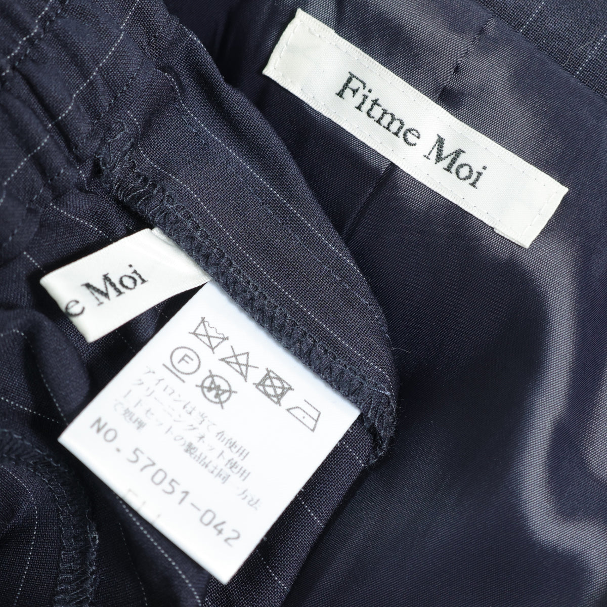 Fitme Moi★パンツスーツ 長袖ジャケット&ロングパンツ 大きいサイズEL(3L) 濃紺系 ピンストライプ 薄手 z22833