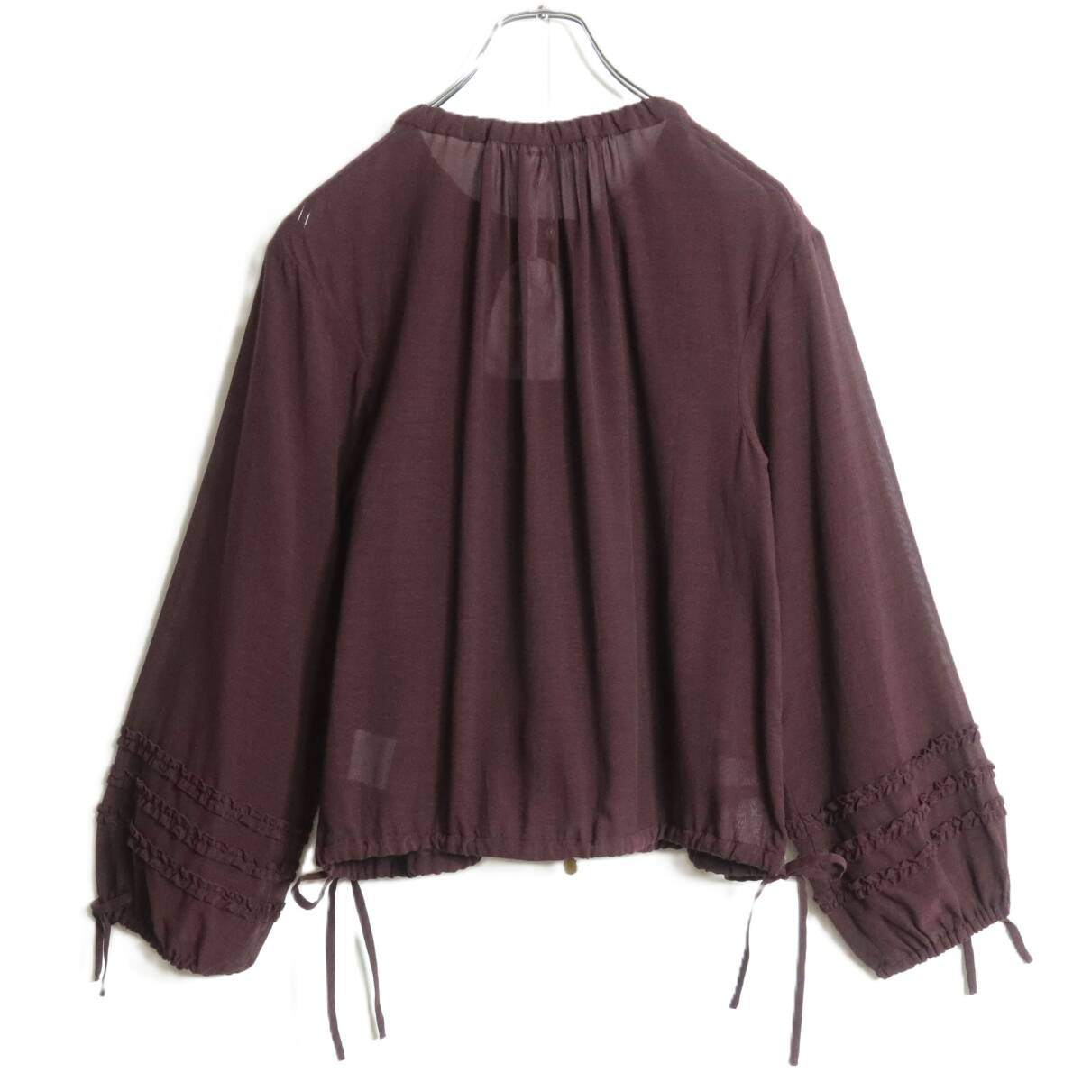 【極美品】インゲボルグ★段々フリル♪ブラウス ダブルジップ 赤紫系 シアー感 薄手 残布有 z16827