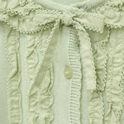 【美品】ピンクハウス★ローンフリル使い♪半袖ニットカーディガン ハッカ系 前開き リボンも♪薄手 z23156