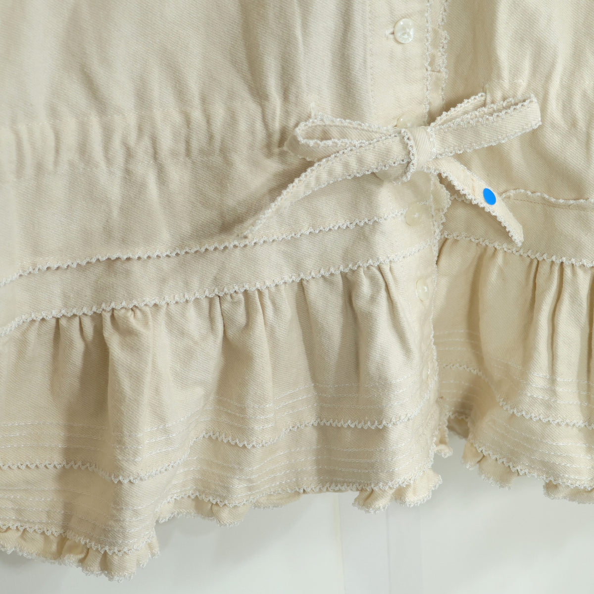 ピンクハウス★ロゴ刺しゅう♪厚手コットンの上下セット 長袖ブラウス&前開きスカート ベージュ系 ウエストお直し z22707