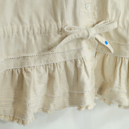 ピンクハウス★ロゴ刺しゅう♪厚手コットンの上下セット 長袖ブラウス&前開きスカート ベージュ系 ウエストお直し z22707