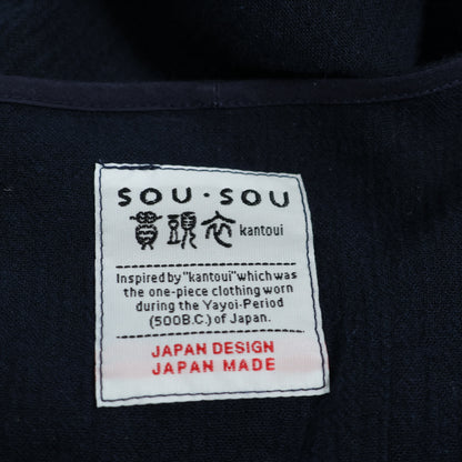 SOUSOU ソウソウ★綿麻♪高島縮 薙刀長方形衣 ワンピース 紺系 無地 薄手 z22596