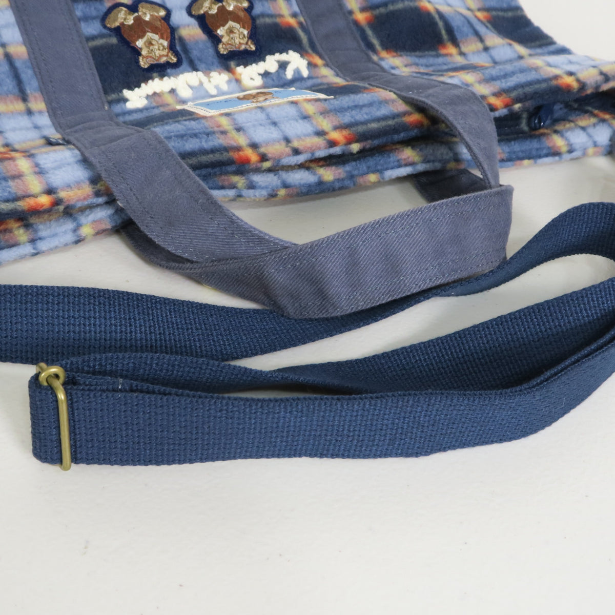Karl Helmut カールヘルム ★可愛い！くまさん刺繍　チェック柄 ワッペン 2WAY トートバッグ ショルダーバッグ ネイビー系＊ba308