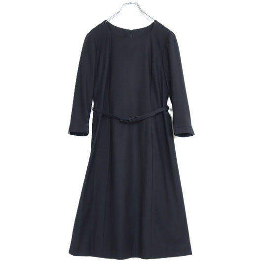 【美品・紙タグ】ジョルジュ・レッシュ★シンプルシック♪ウール混ワンピース サイズ40 黒系 ブラックフォーマル 薄手 z20418