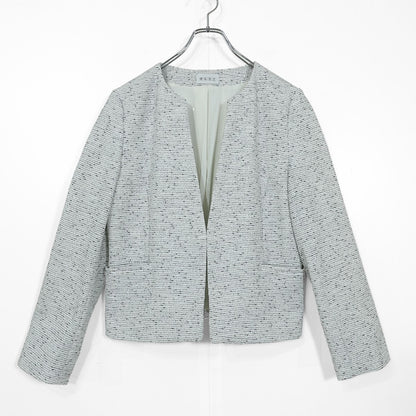 【極美品】PLST プラステ★上品♪ノーカラージャケット ツイード 大きいサイズXXL 白系 z22733
