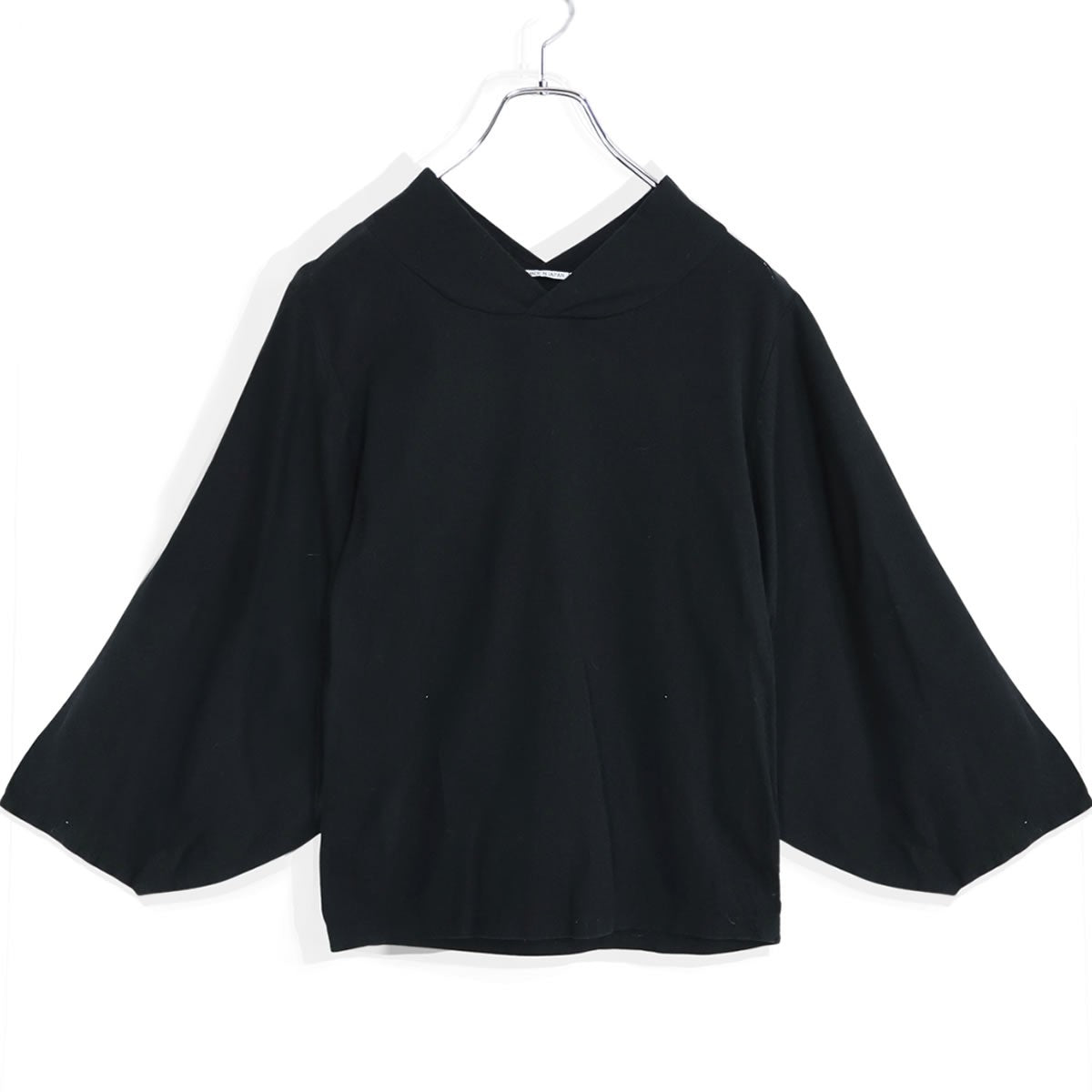 【美品】SOUSOU ソウソウ★高島縮♪薙ジバン サイズM 濡羽色 黒系 長袖カットソー 薄手 無地 z22969