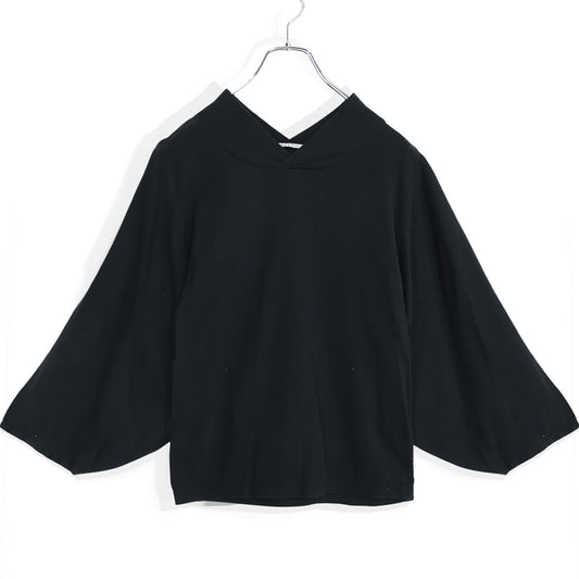 【美品】SOUSOU ソウソウ★高島縮♪薙ジバン サイズM 濡羽色 黒系 長袖カットソー 薄手 無地 z22969
