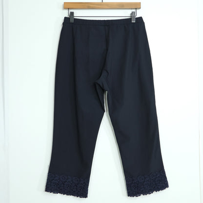 【美品】インゲボルグ★裾レース付き♪クロップドパンツ ストレッチ サイズ11号 濃紺系 無地 z22320