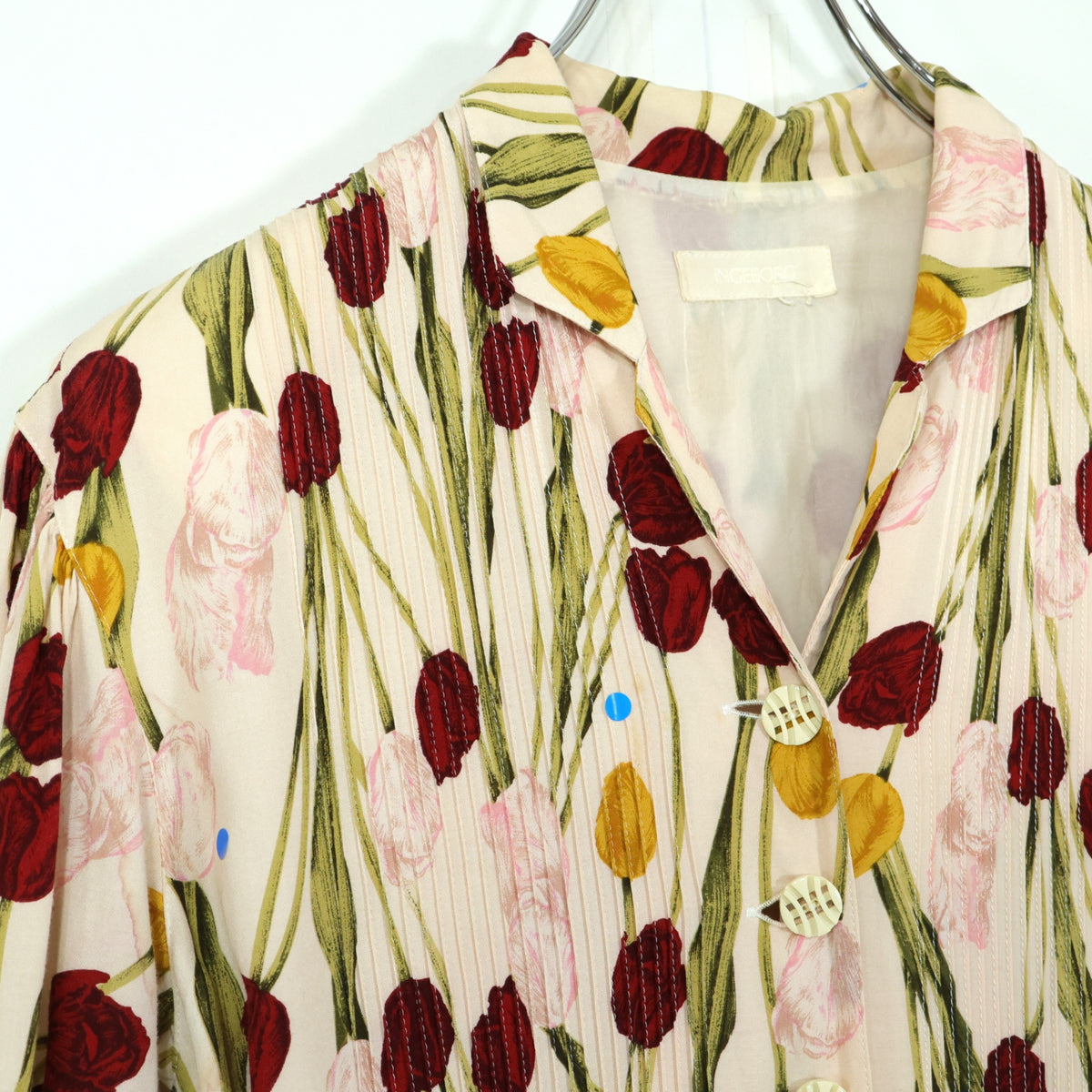 インゲボルグ★チューリップpt♪七分袖ワンピース ベージュ系 薄手 z21748