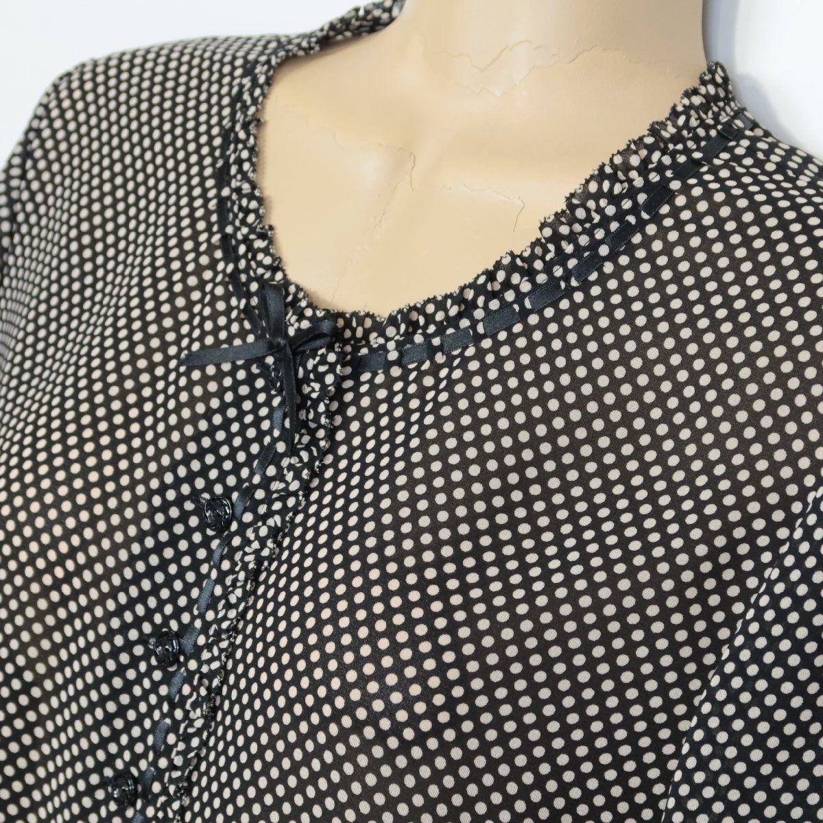 【美品！】インゲボルグ INGEBORG★2点セット！可愛いドット柄♪ブラウス 切替スカート 黒系 S 希少ヴィンテージ 着回し力抜群 z6614