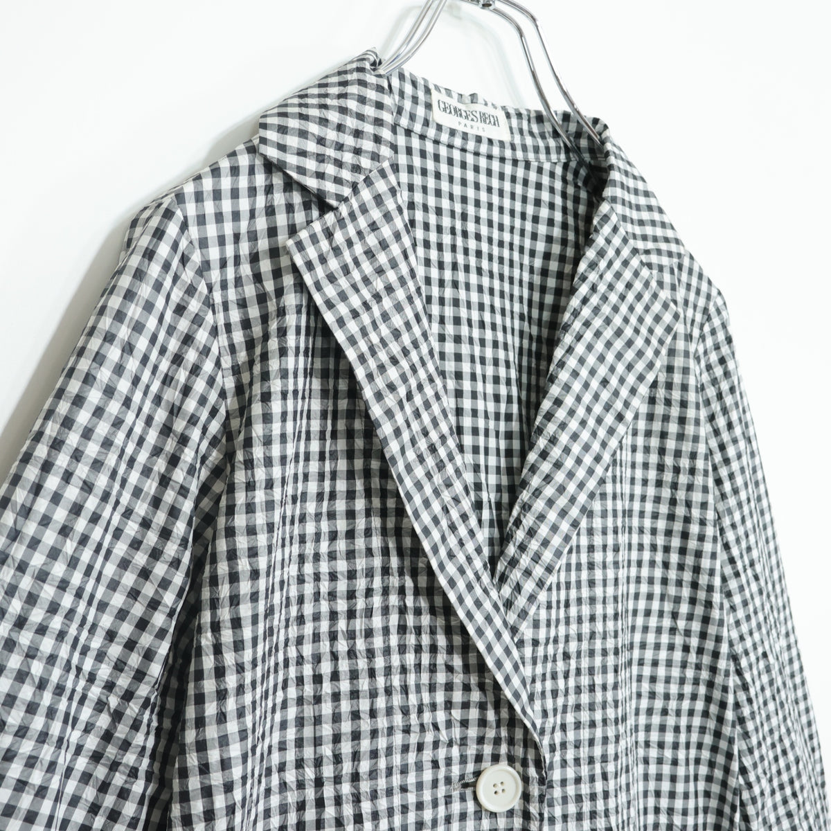 【新品タグ付】GEORGES RECH ジョルジュ レッシュ★涼しげ♪ジャケットコート スプリングコート サイズ38 黒白系 ギンガムチェック 薄手 z22343