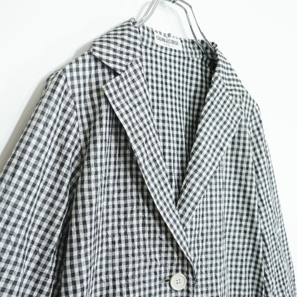 【新品タグ付】GEORGES RECH ジョルジュ レッシュ★涼しげ♪ジャケットコート スプリングコート サイズ38 黒白系 ギンガムチェック 薄手 z22343